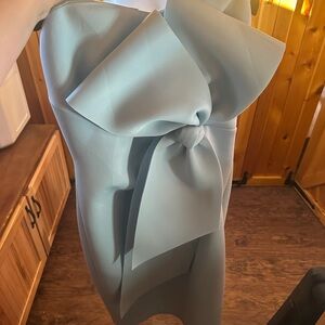 Badgley Mischka Strapless Blue Dress with Bow